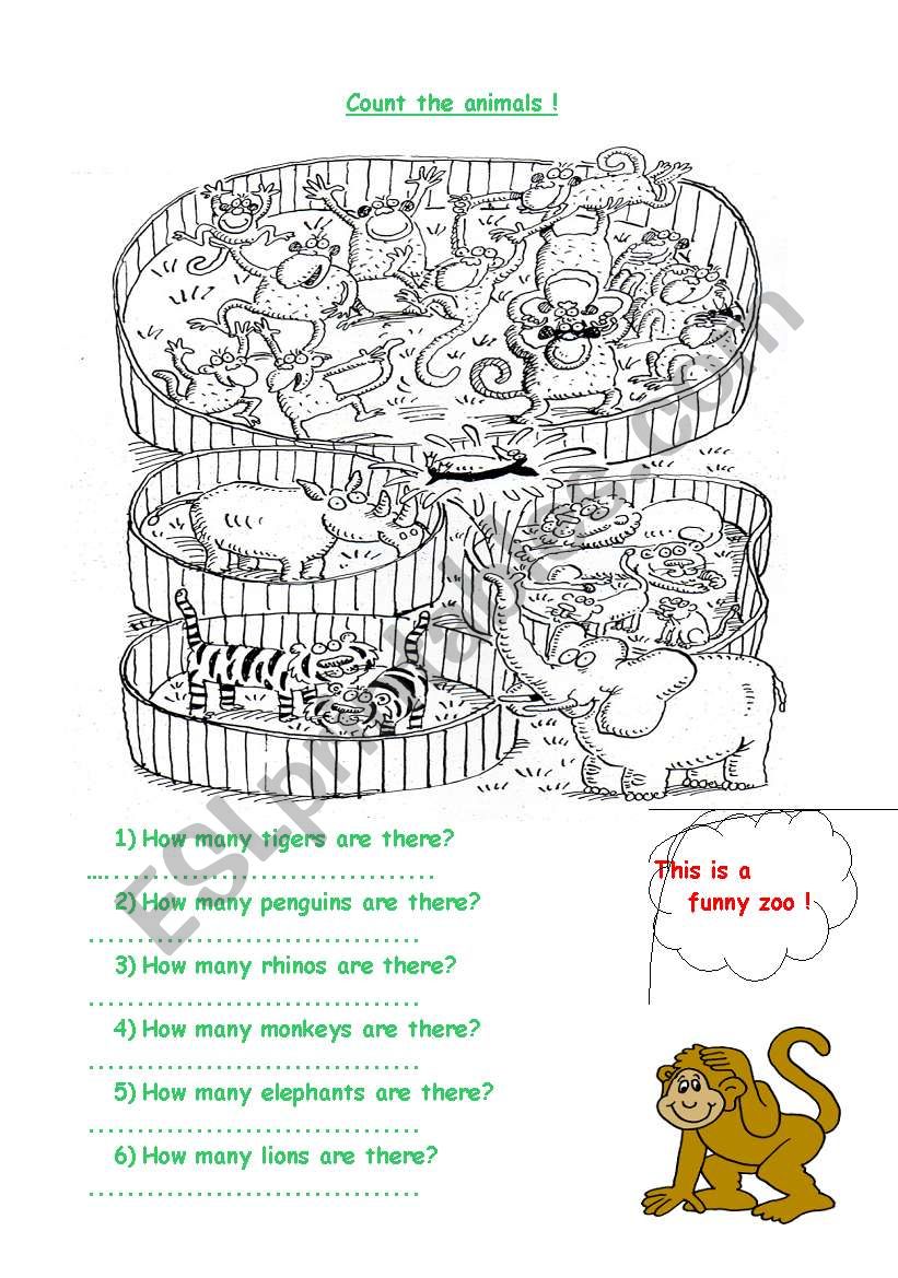 Count the animals at the zoo worksheet