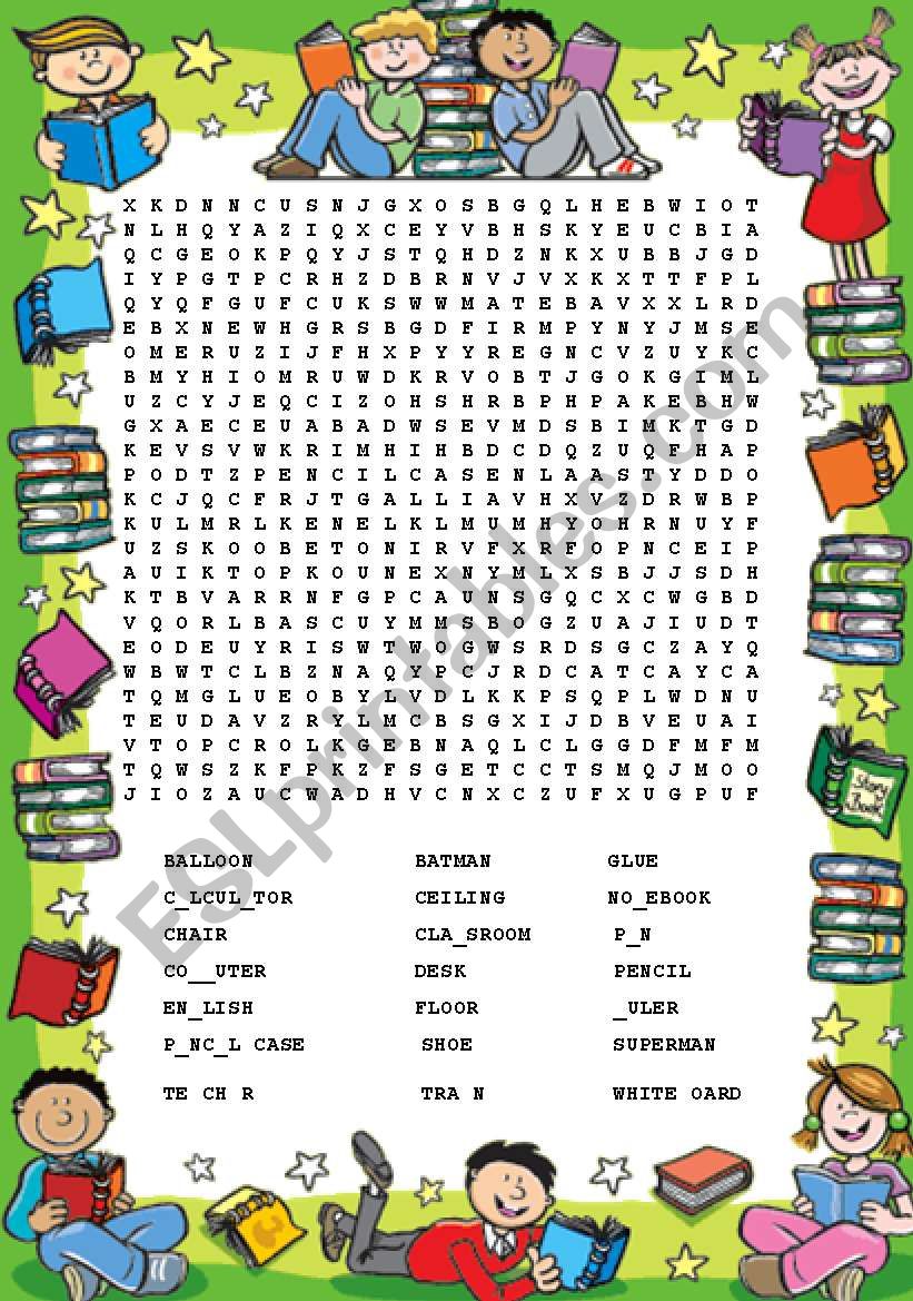 classroom vocabulary wordsearch