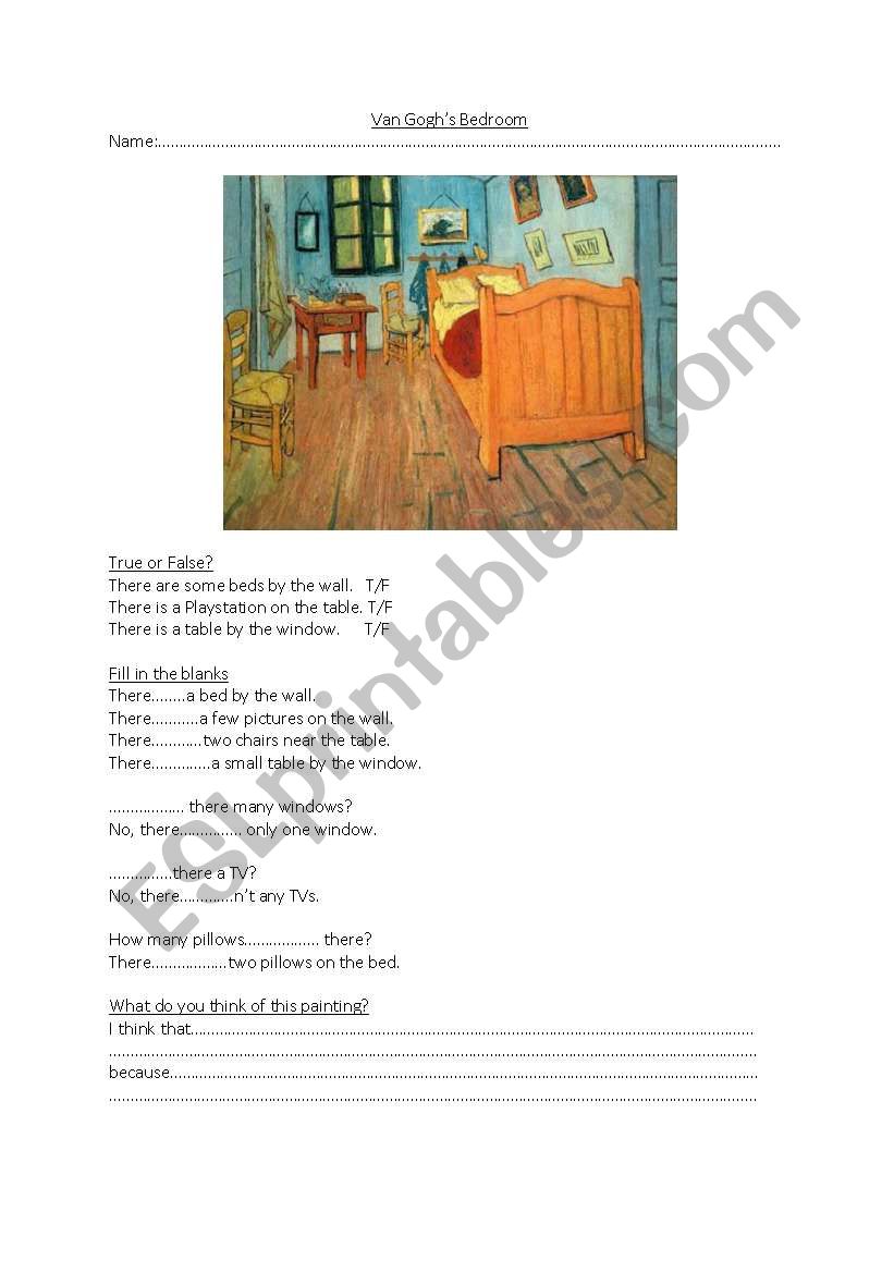 Van goghs room worksheet