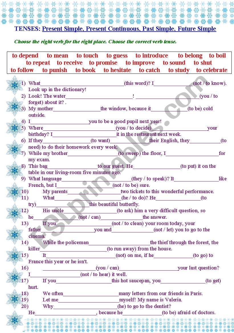 Simple Present Tense And Present Continuous Tense Worksheet For Class 3