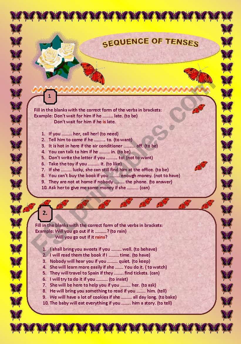 Sequence of tenses worksheet