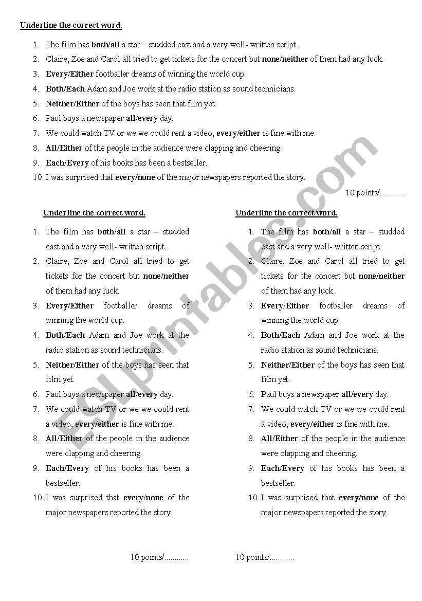 Determiners worksheet