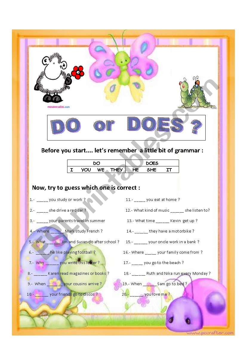 DO OR DOES ? worksheet