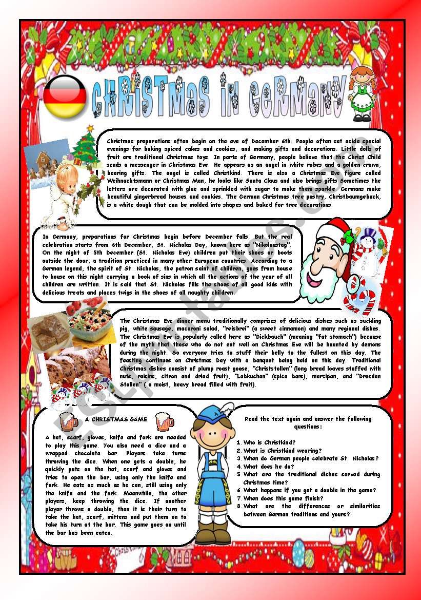 CHRISTMAS AROUND THE WORLD - PART 8  GERMANY  (B&W VERSION INCLUDED) - READING COMPREHENSION