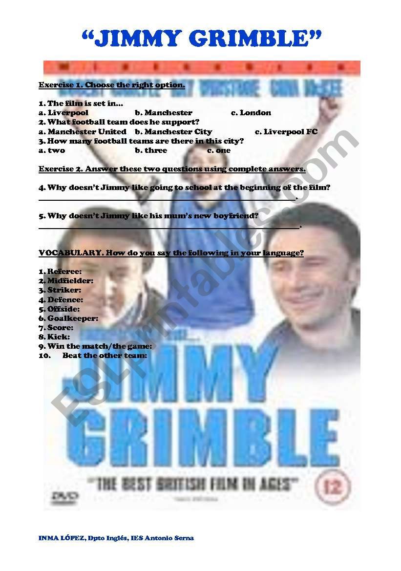 Jimmy Grimble worksheet