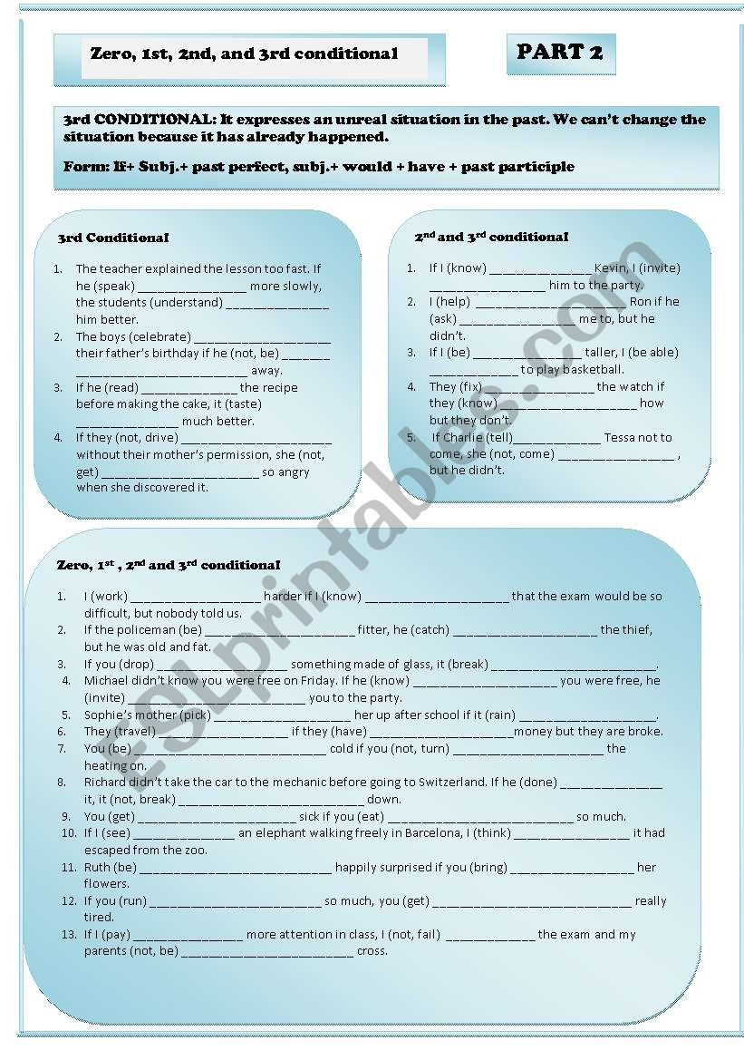 Zero, first, second and third conditional  PART 2