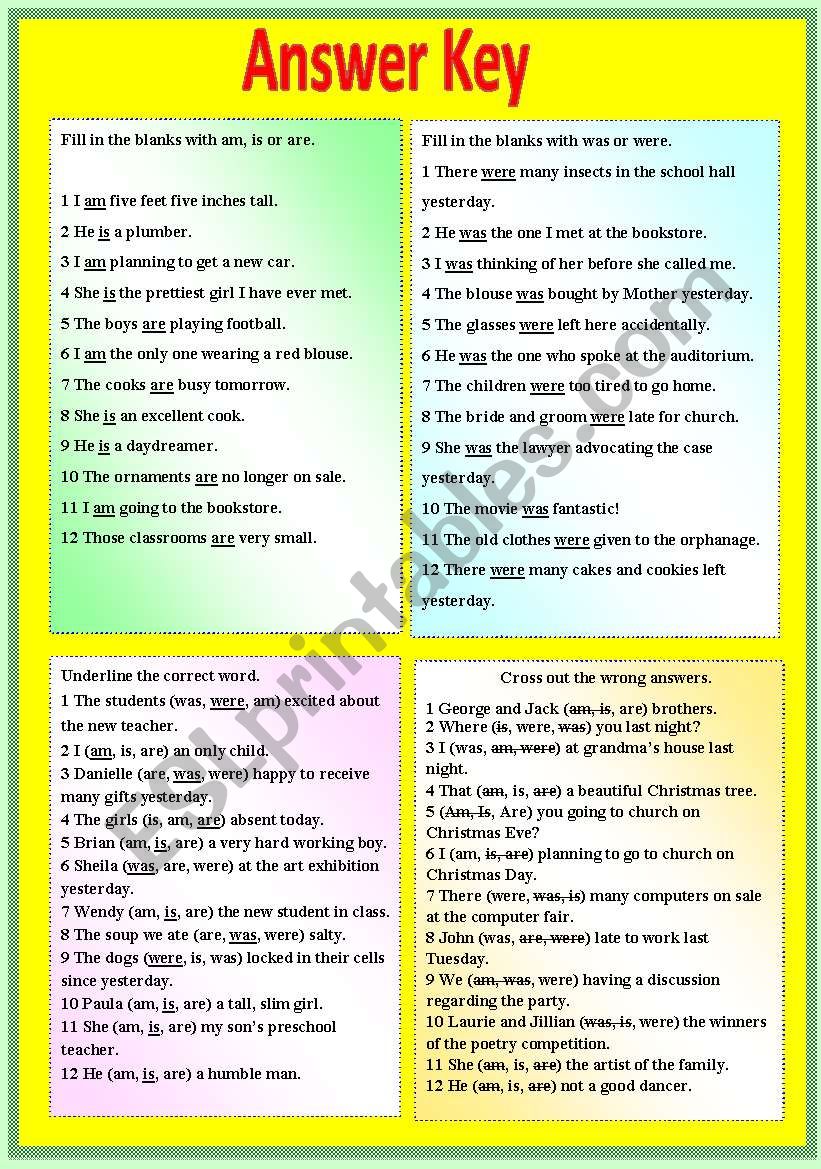 am is are was were with b w version and answer key esl worksheet by sharin raj