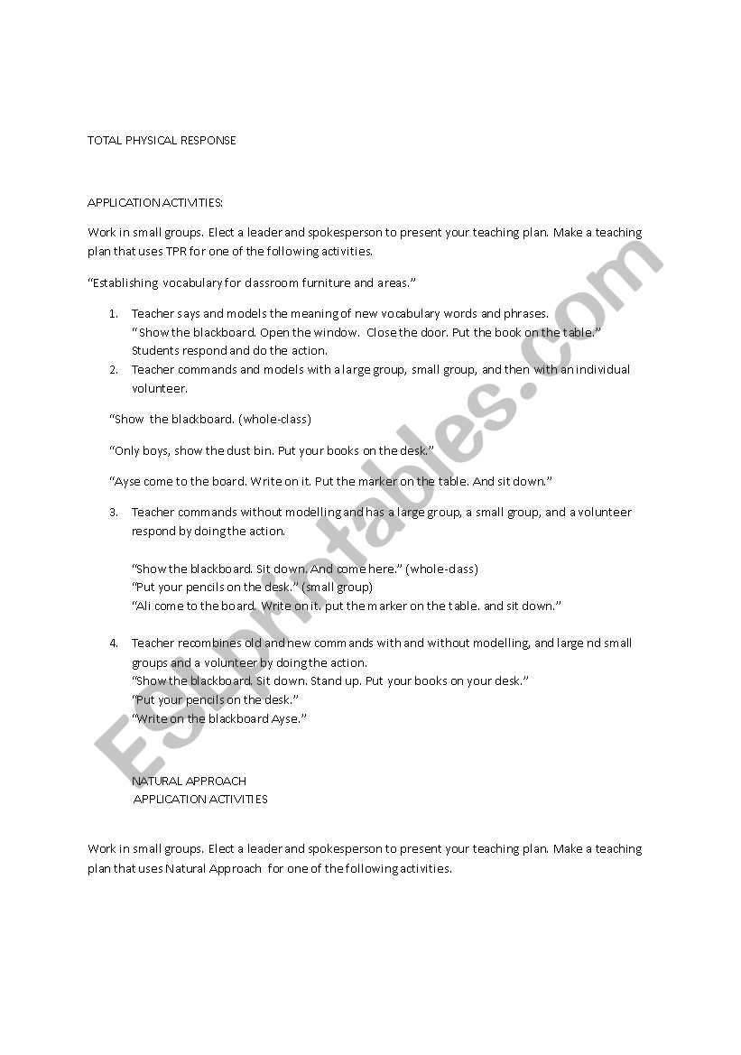 total physical response worksheet