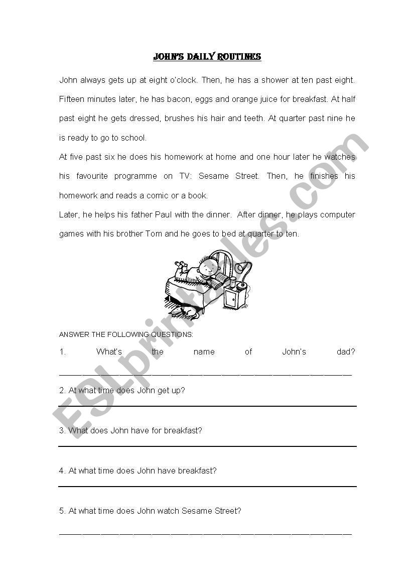 John Daily Routines worksheet