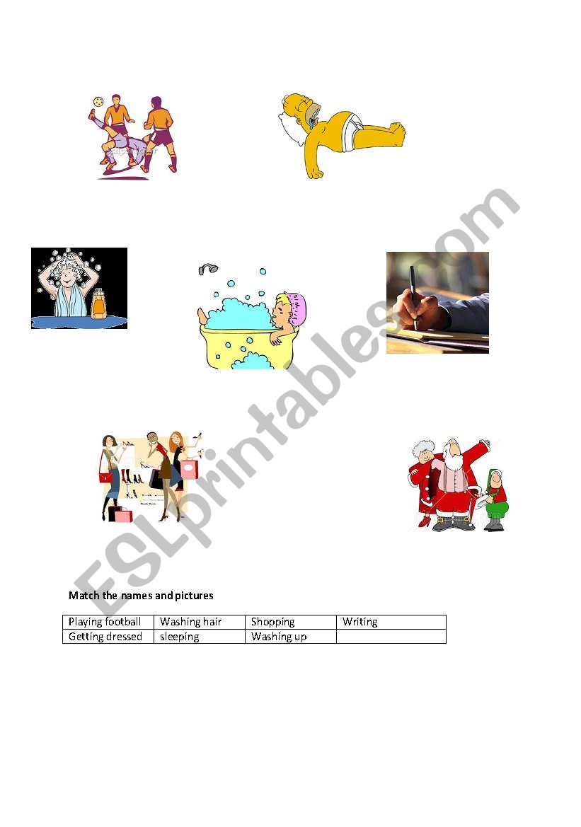 Match the names and pictures worksheet
