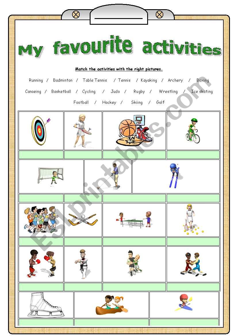 My favourite activities worksheet