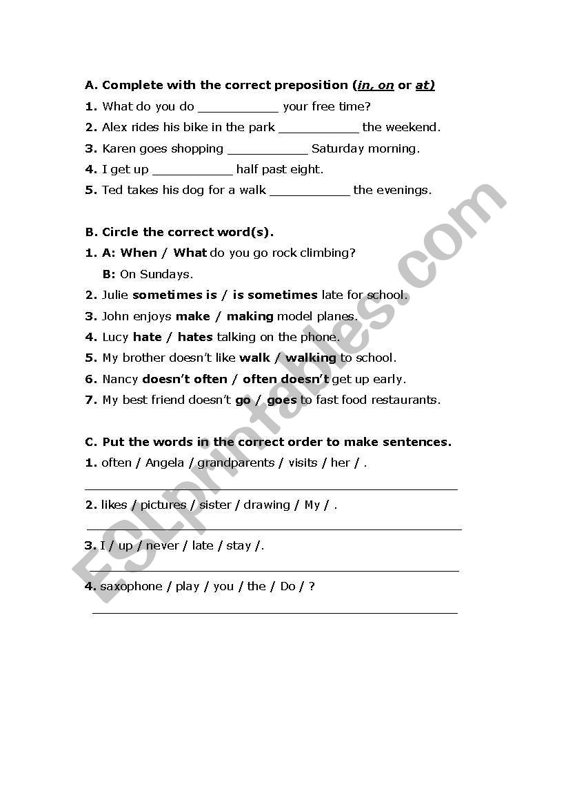 Preposions worksheet