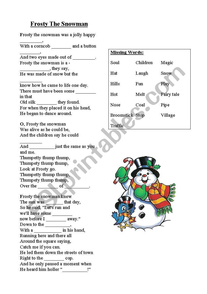 Frosty The Snowman Song & Activity ESL worksheet by dafitzy
