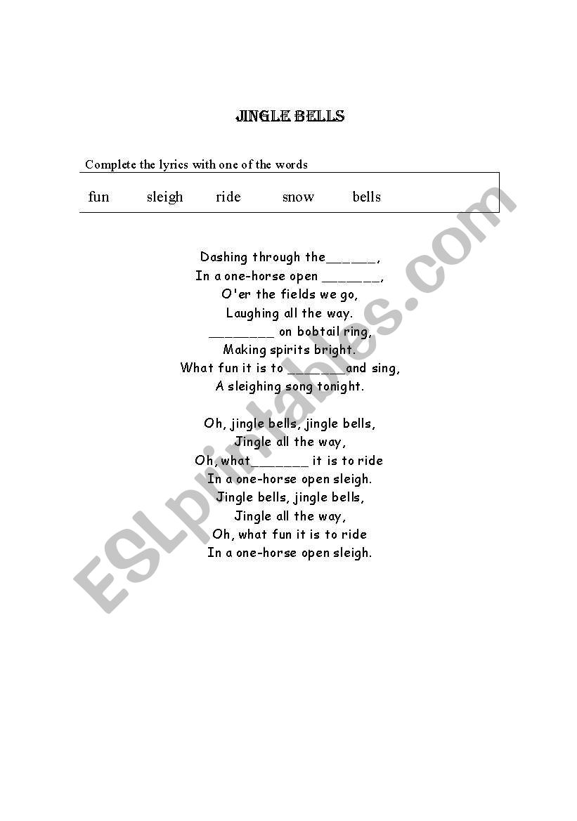 Jingle bell gap filling worksheet