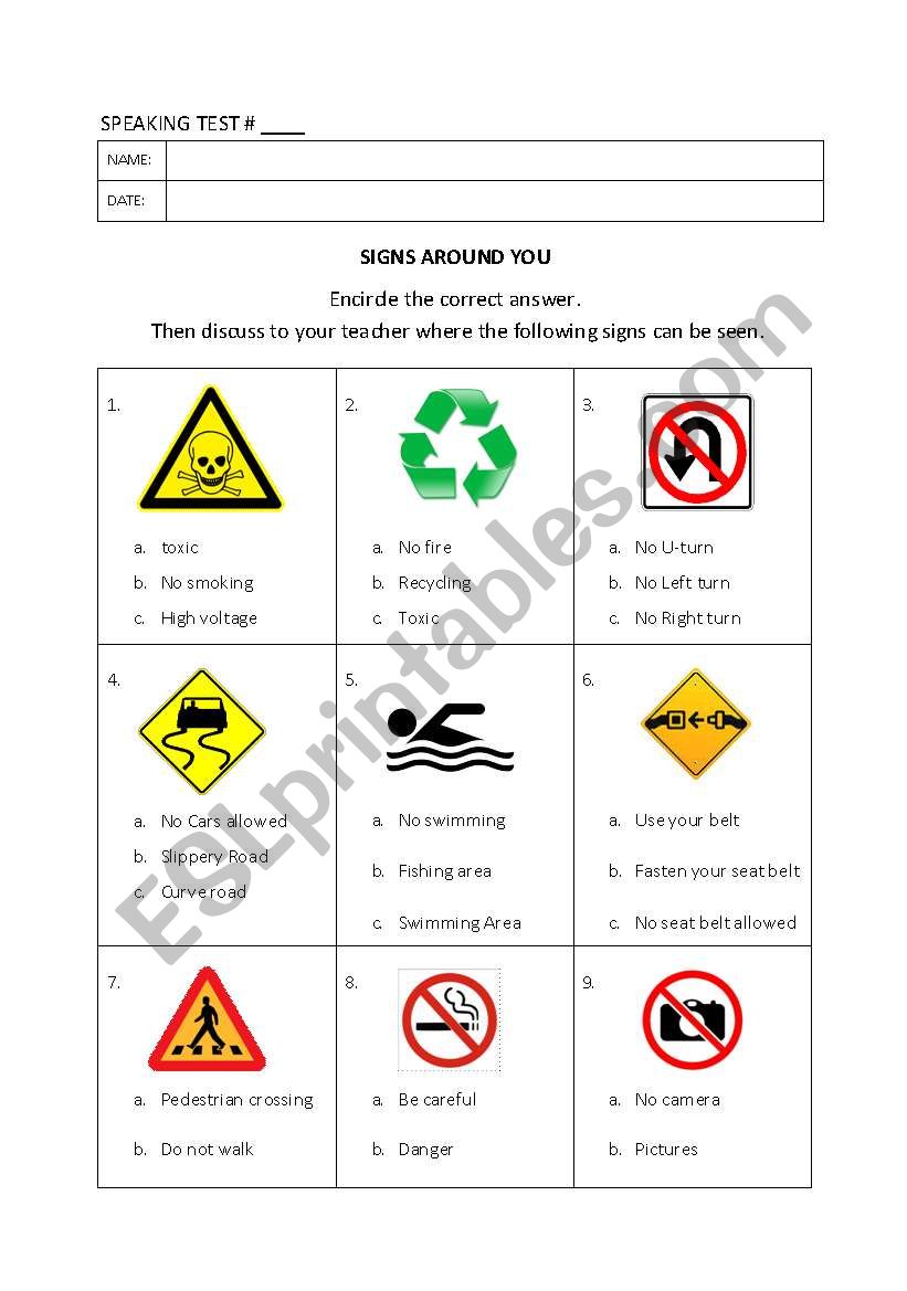 Speaking and Reading Test: Signs Around You