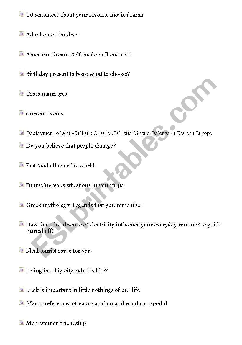 SPEAKING topics  worksheet