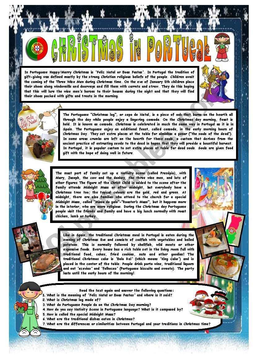 CHRISTMAS AROUND THE WORLD - PART 9 – PORTUGAL (B&W VERSION INCLUDED) - READING COMPREHENSION