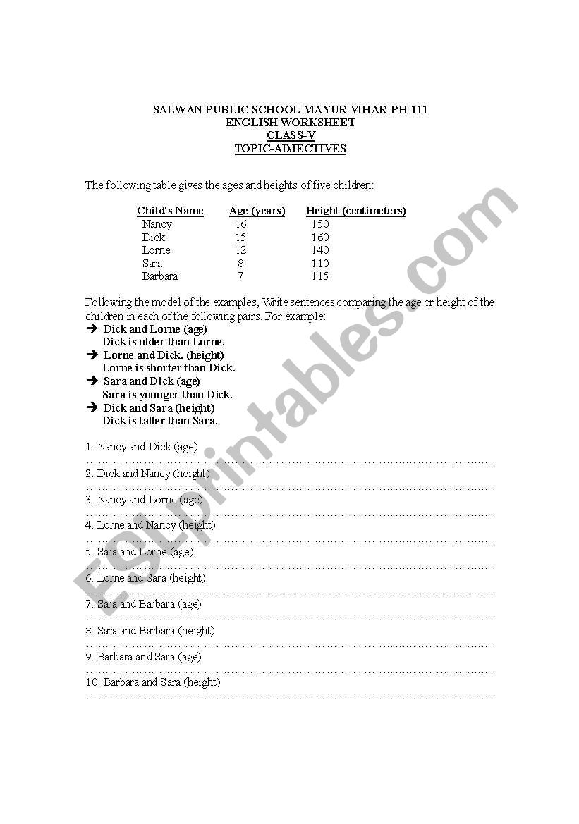 Adjectives worksheet