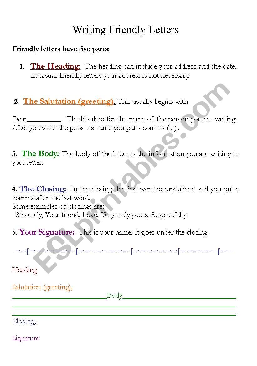 The 5 Parts of Writing Friendly Letters