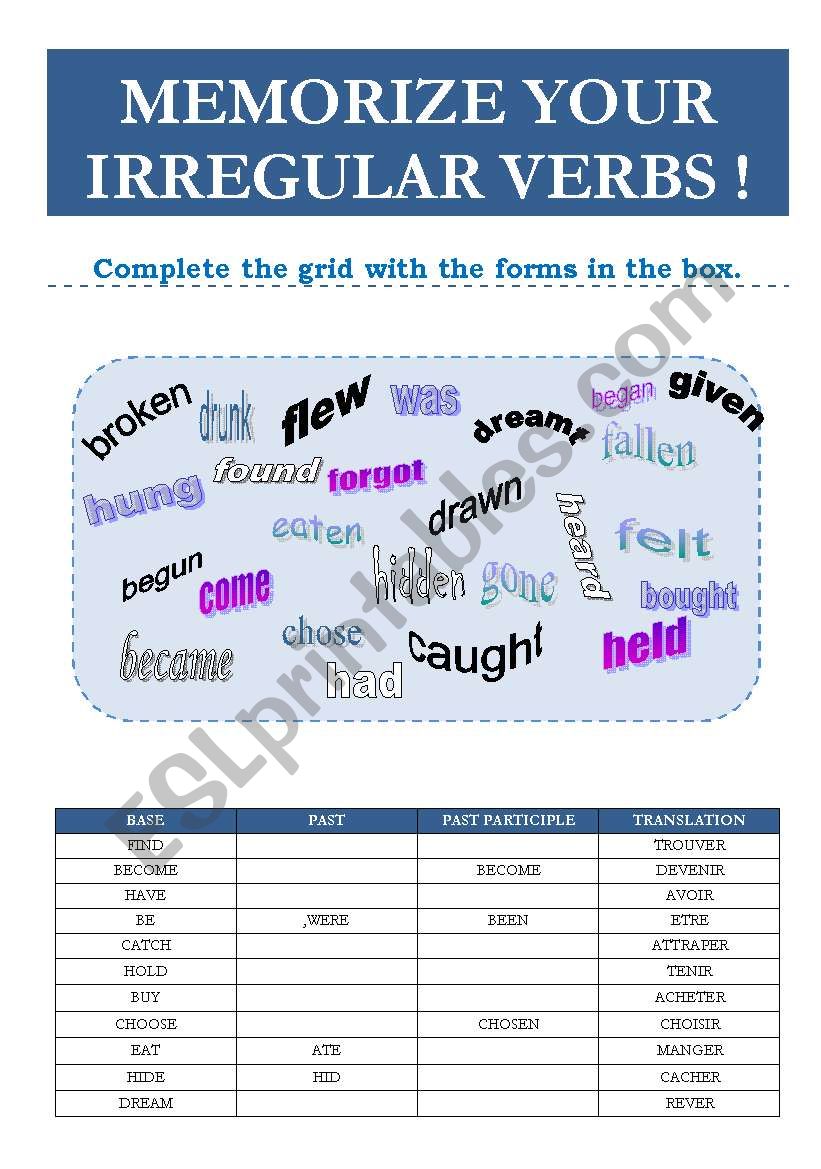 irregular verbs worksheet