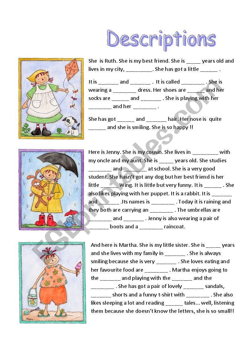 THREE DESCRIPTIONS worksheet