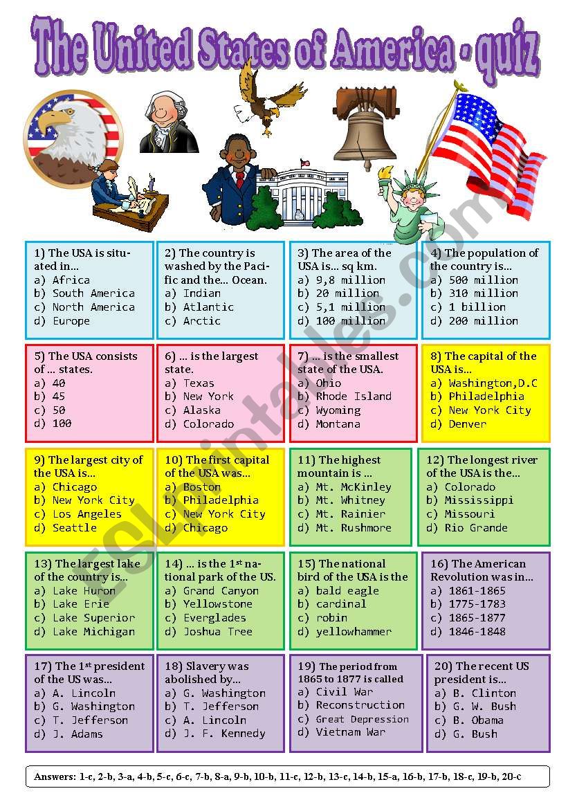 The USA - quiz worksheet