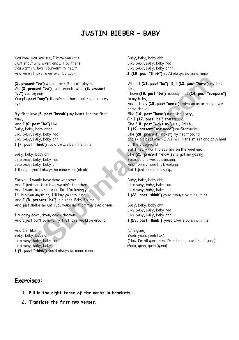Justin Bieber Baby Lyrics Exercises