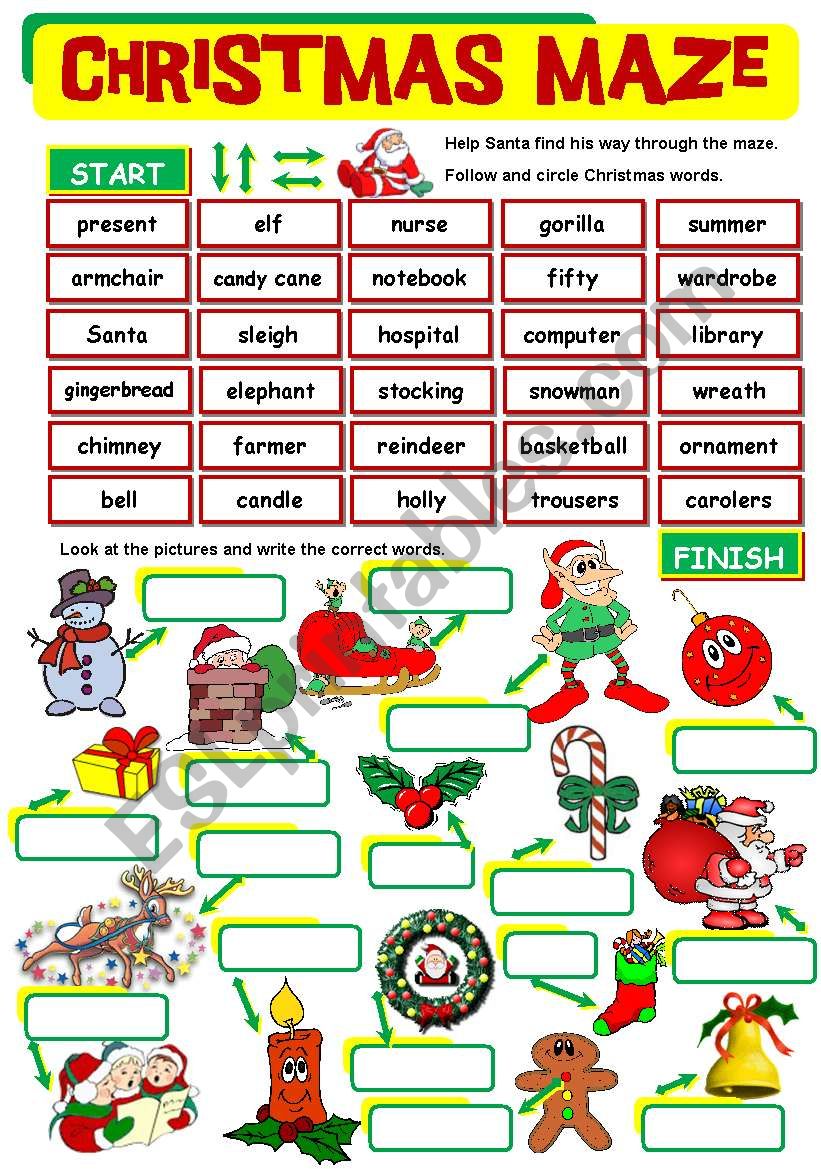 CHRISTMAS MAZE worksheet