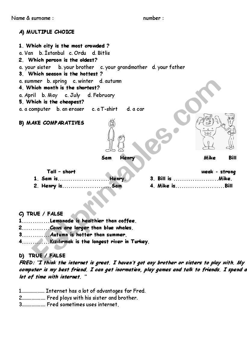 superlatives and comparatives worksheet