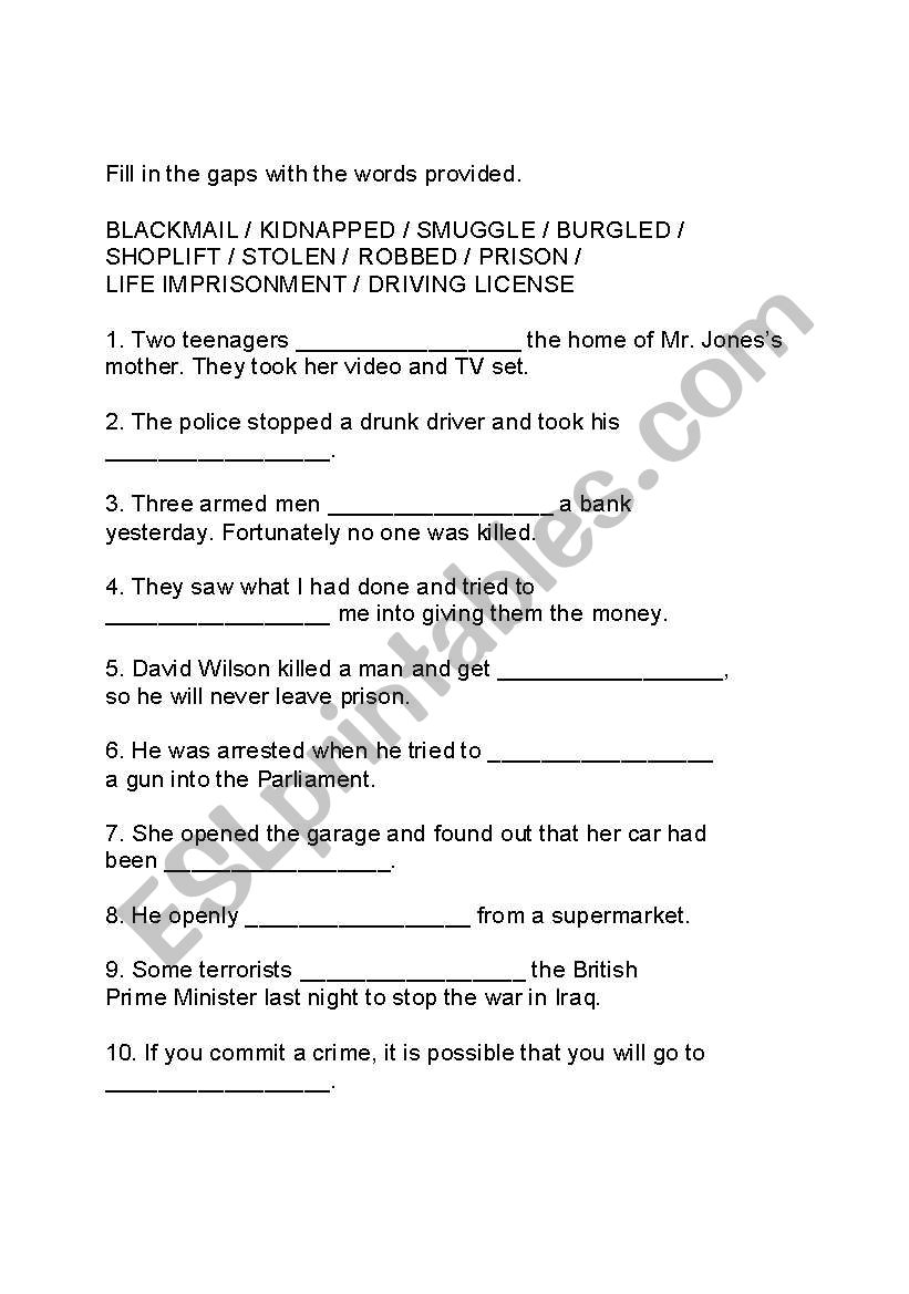 Crime worksheet