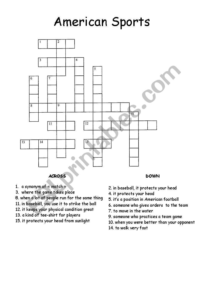 American Sports Crosswords worksheet