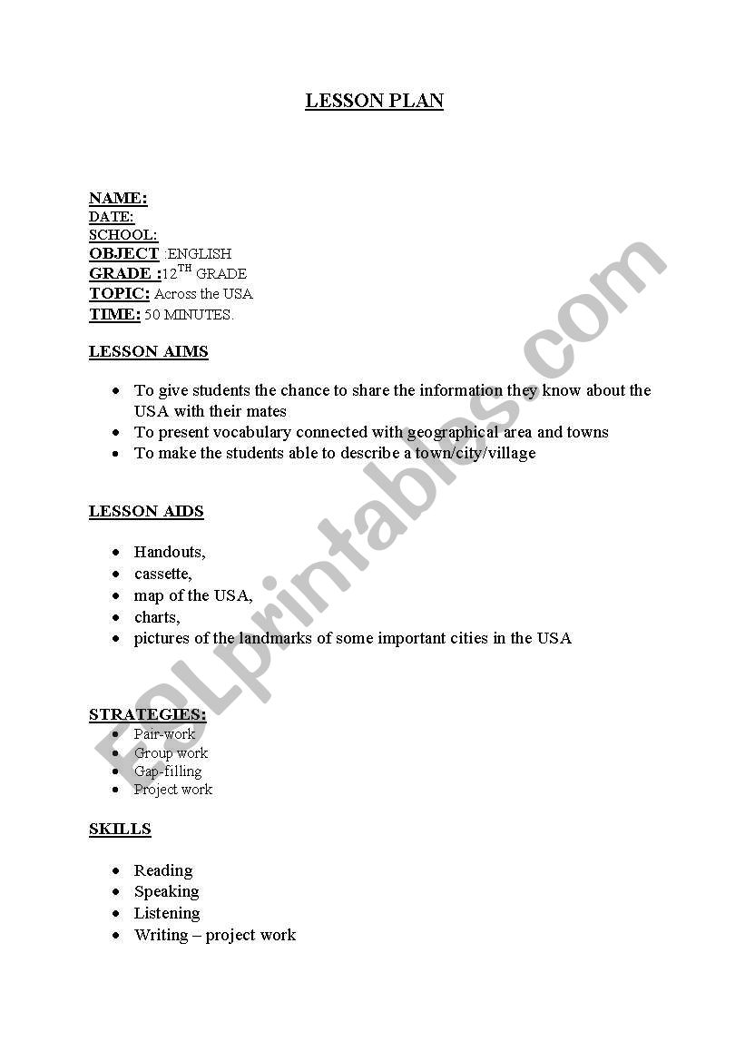 Lesson Plan worksheet