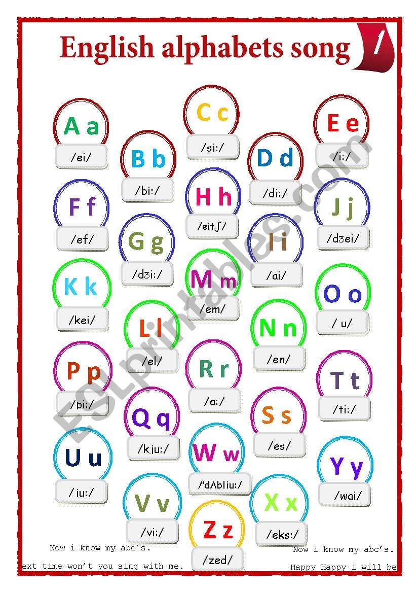 English alphabets song worksheet