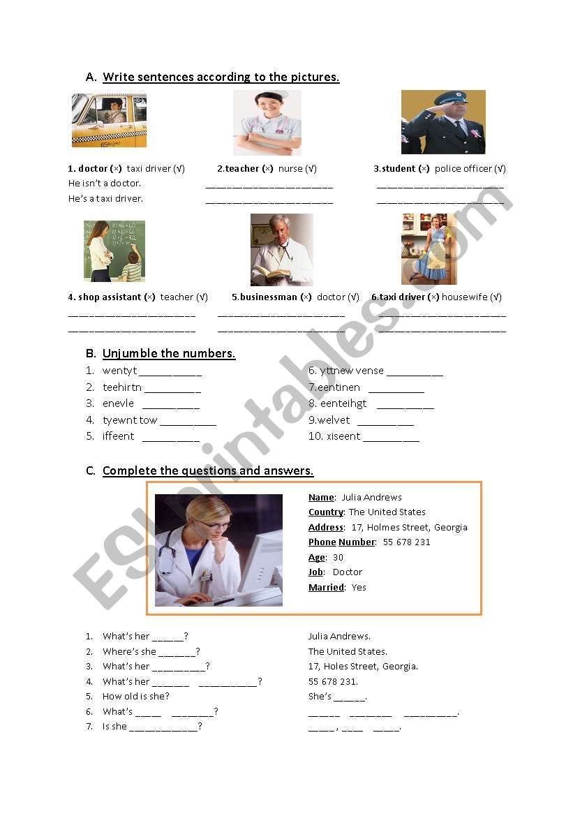 Jobs worksheet