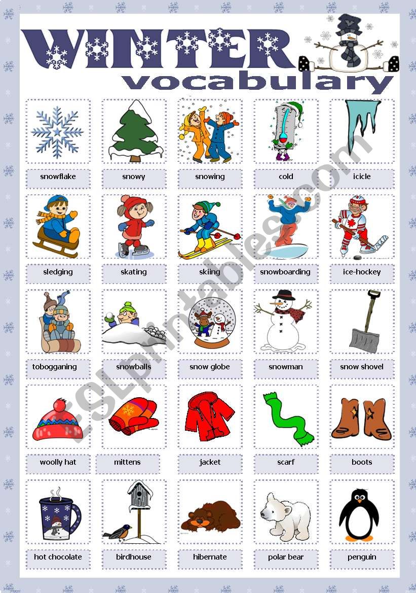 Winter vocabulary worksheet