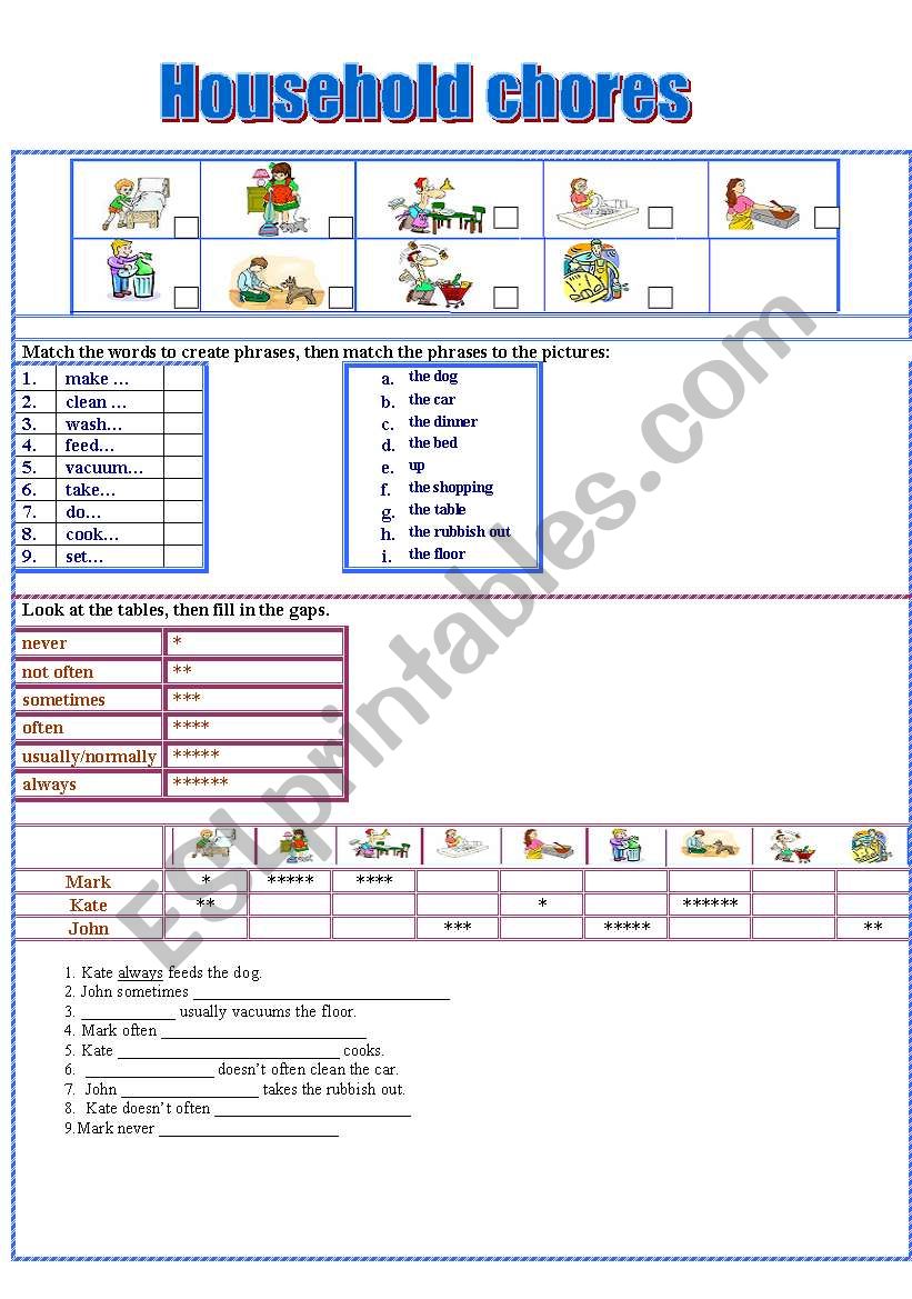 Household chores worksheet