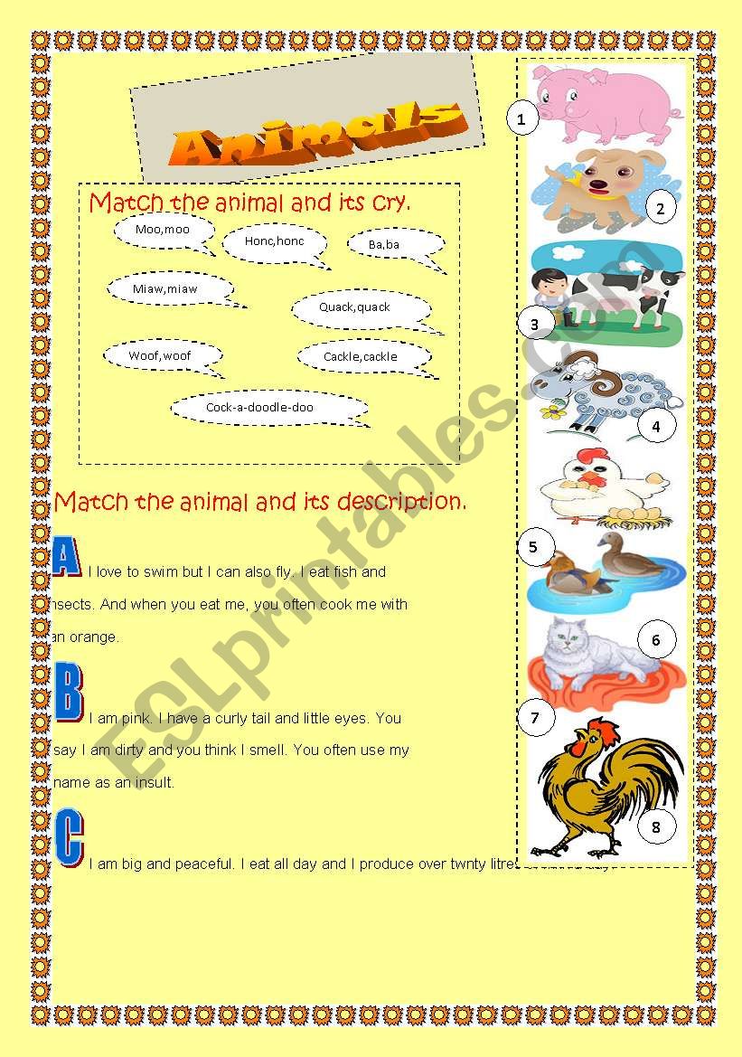 animals desription worksheet