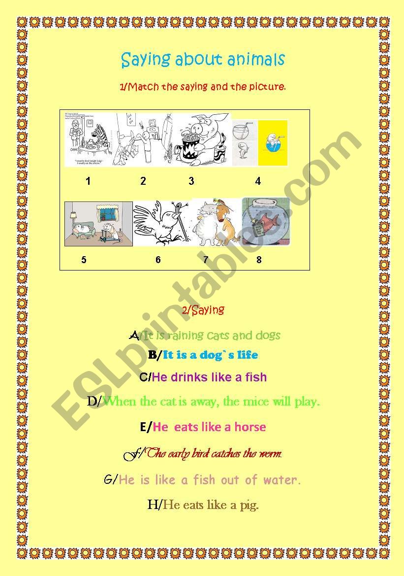 animals and sayings worksheet