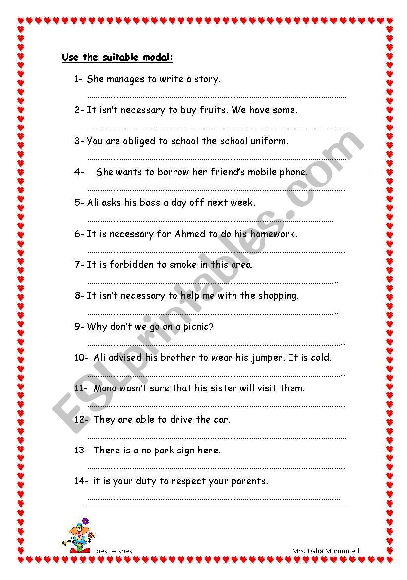 functions of modal verbs worksheet