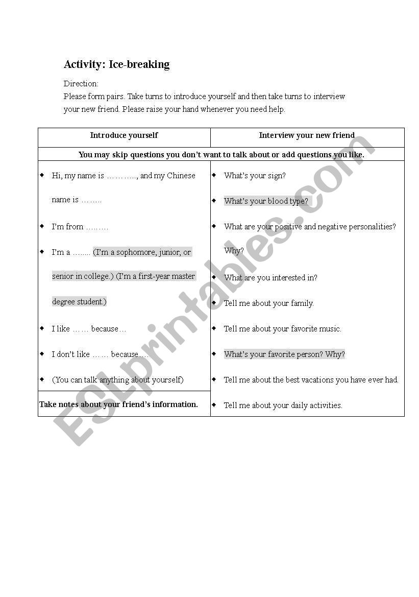 converstion practice worksheet