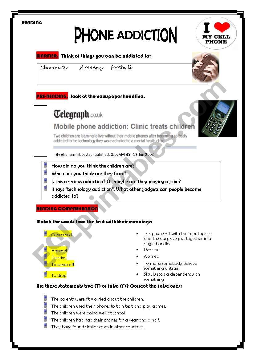 Phone addiction worksheet