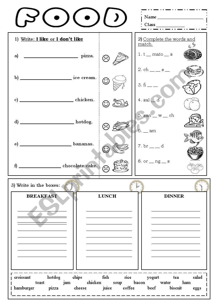 I like - I donÂ´t like FOOD worksheet