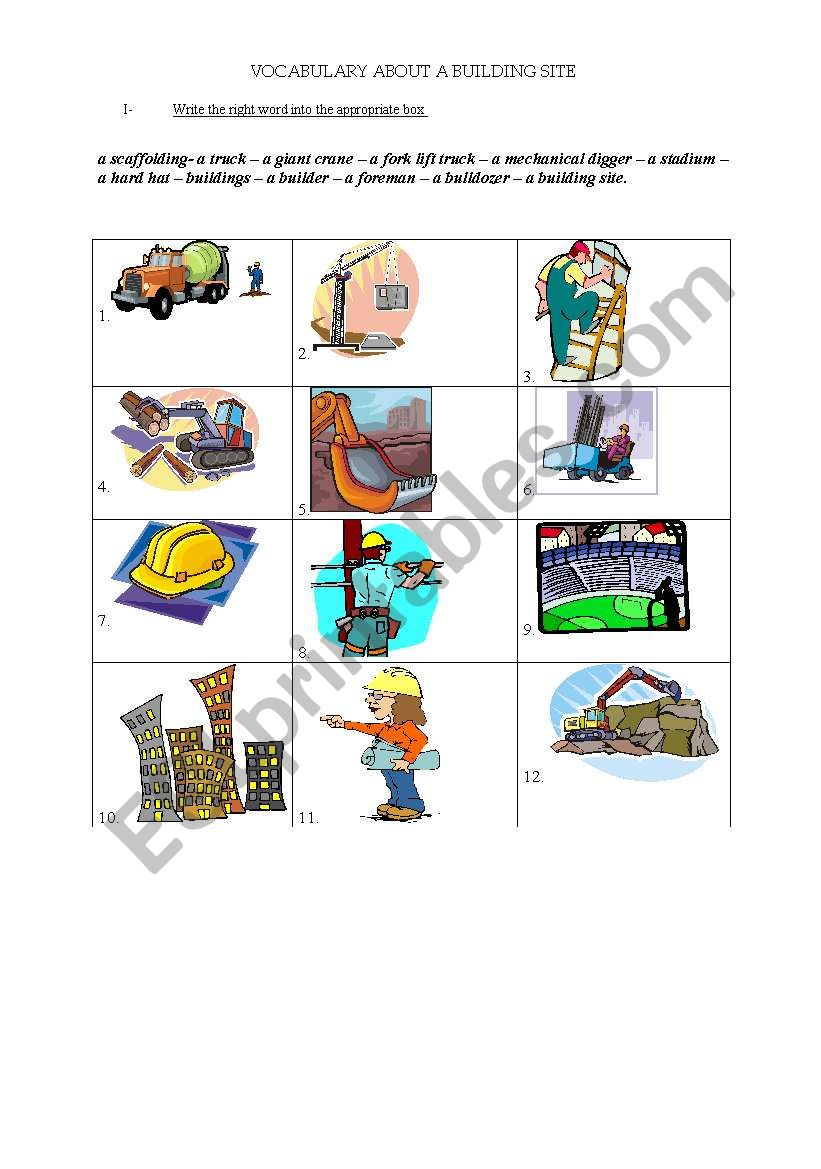 vocabulary about a building site
