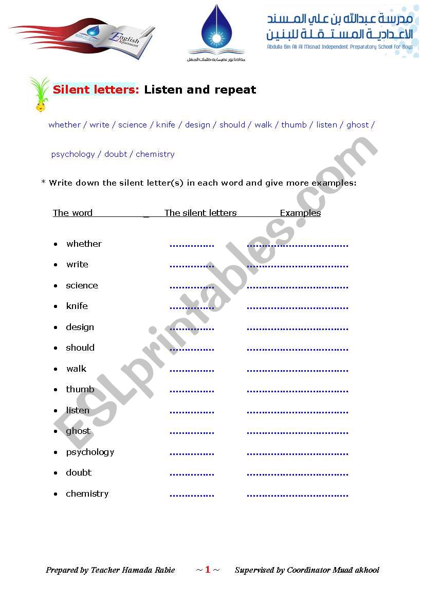 silent letters worksheet