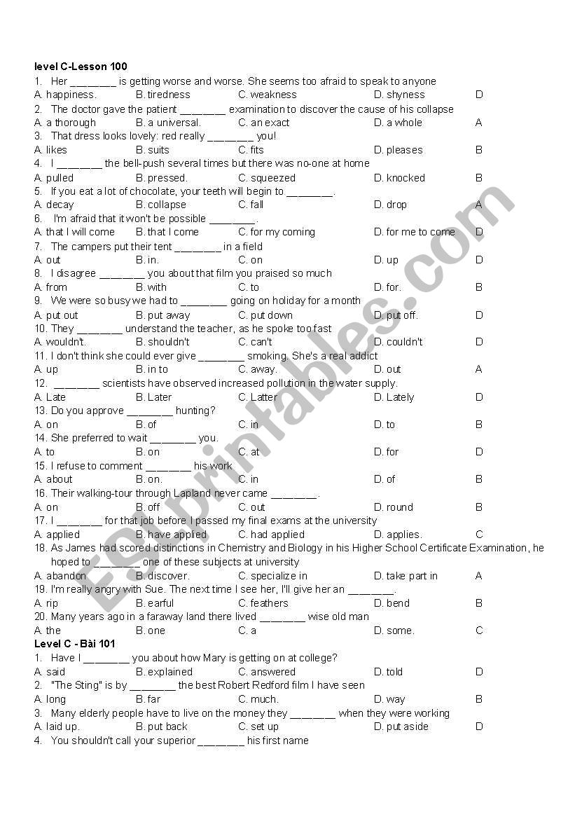 Level C worksheet