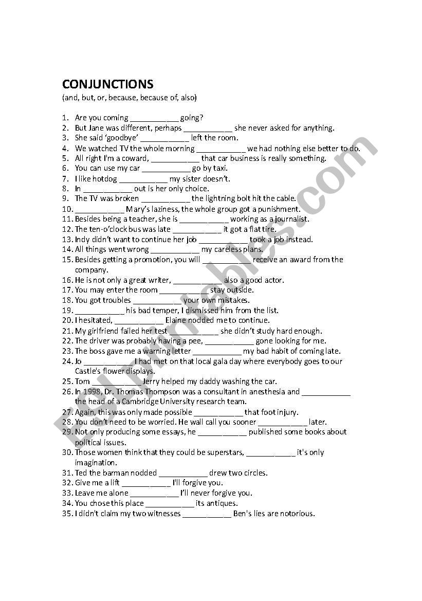 Conjunctions worksheet