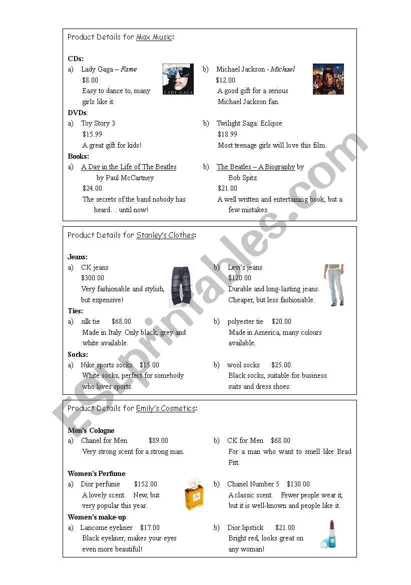 Christmas Shopping Roleplay worksheet