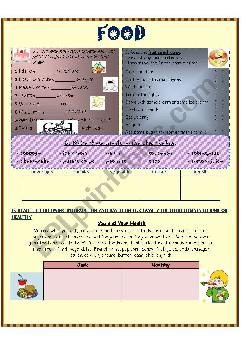 food worksheet