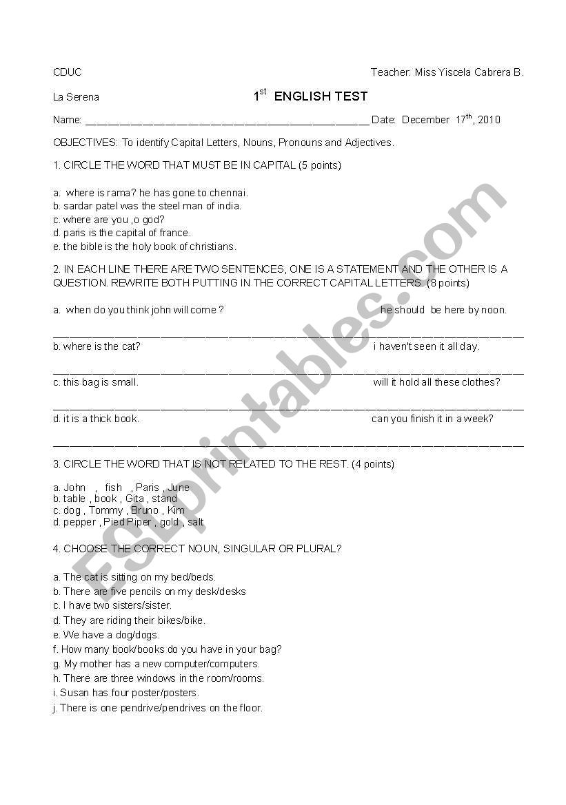 test worksheet