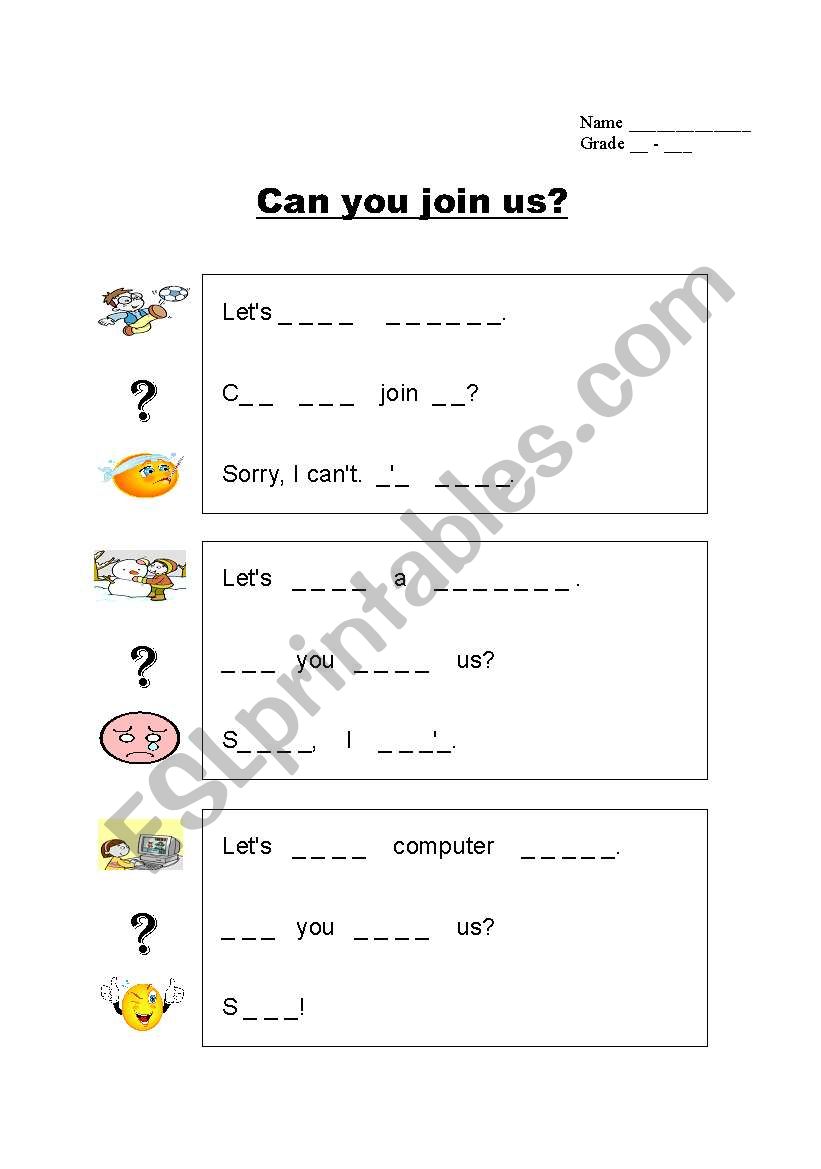 Can you join...writing worksheet